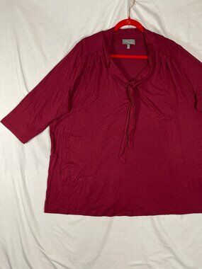 Selection by Ulla Popken Tunic Top Women 16/18 Maroon Red 3/4 Sleeve Stretch